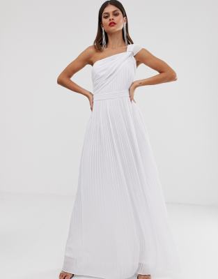 white pleated maxi dress