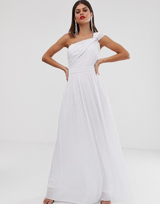 TFNC one shoulder pleated maxi dress in white
