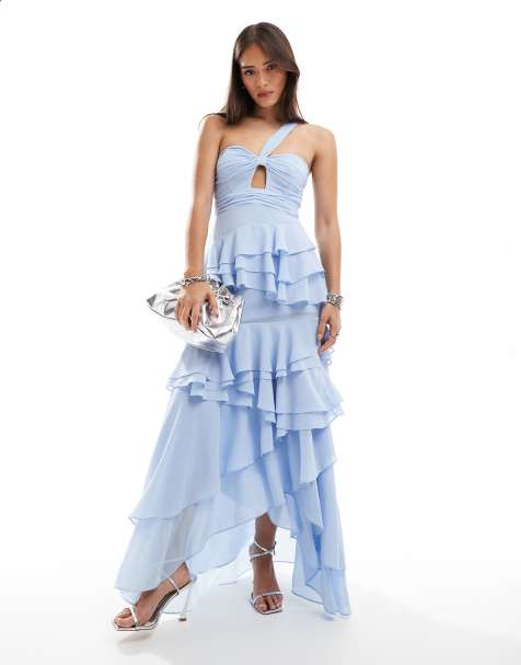 TFNC one shoulder ruffle maxi dress in powder blue - view 1