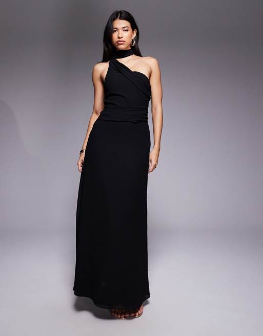one shoulder maxi dress Carmel One-Shoulder Sash Rockmelon 100% polyester. Black Lovely Anthurium One-Shoulder Maxi