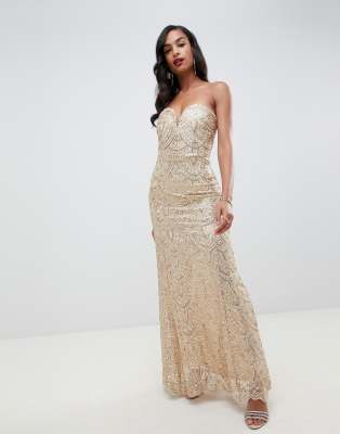 gold sequin bandeau dress