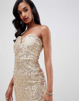 gold sequin bandeau dress