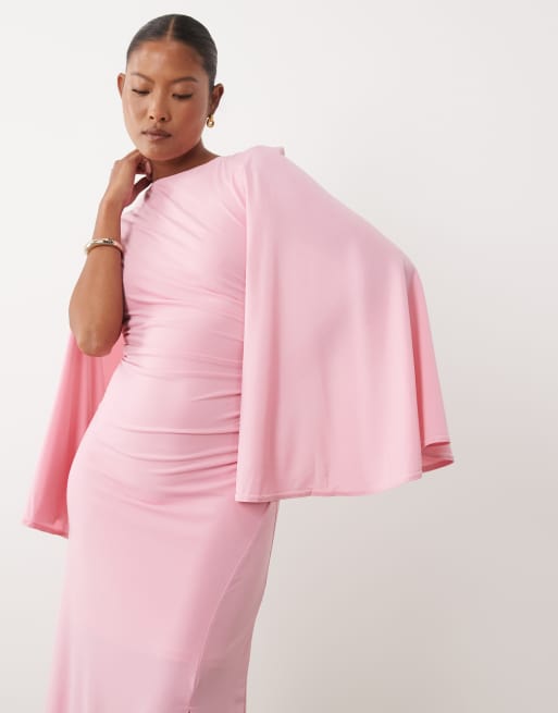 TFNC Petite – Anschmiegsames Maxikleid in Rosa mit Cape-Ärmeln und seitlicher Raffung, 3 von 4