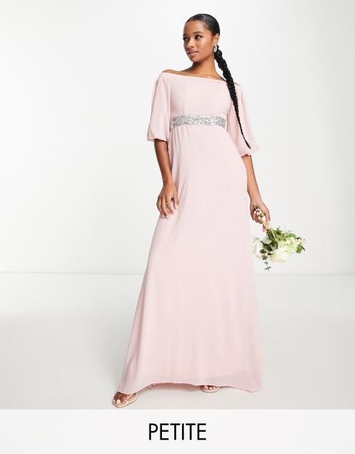 Blush chiffon shop dress with sleeves