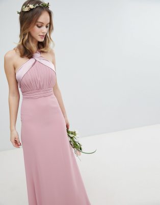 tfnc bow back pleated maxi bridesmaid dress