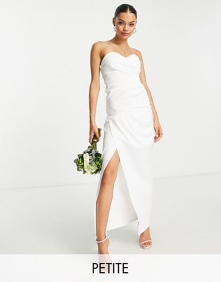 TFNC Petite Bridal bandeu wrap maxi dress in ivory - ASOS Price Checker