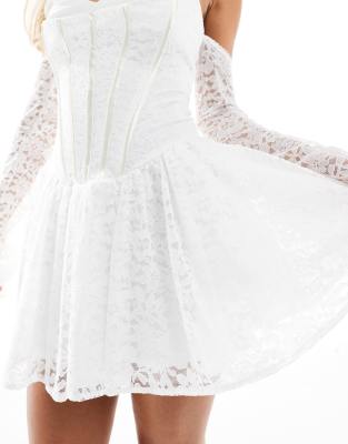 Tfnc Petite Bridal Corset Mini Dress With Lace Sleeves