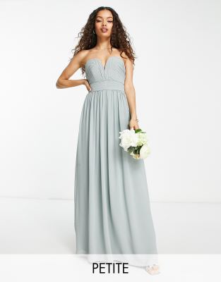 TFNC Petite Bridesmaid bandeau maxi dress in sage green - ASOS Price Checker