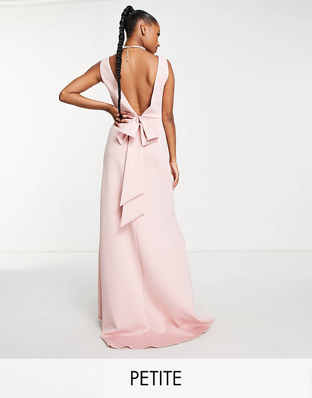 TFNC Petite - bridesmaid bow back maxi dress in muted blush