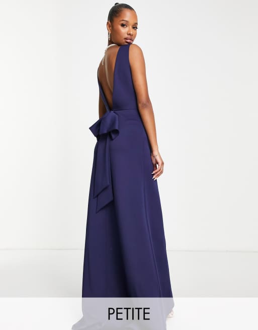 TFNC Petite Bridesmaid bow back maxi dress in navy blue | ASOS