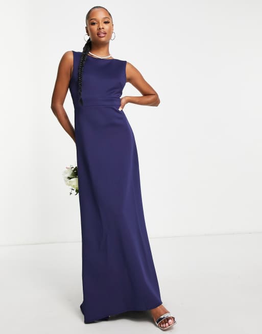 TFNC Petite Bridesmaid bow back maxi dress in navy blue | ASOS