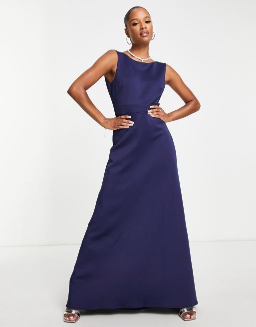 TFNC Petite Bridesmaid bow back maxi dress in navy blue | ASOS