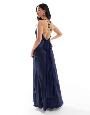 TFNC PETITE BRIDESMAID CAMI SATIN MAXI DRESS WITH CHIFFON TIE BACK