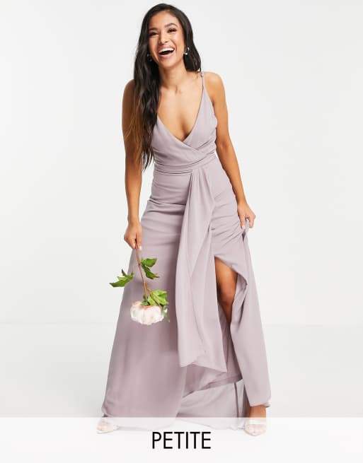 TFNC Petite Bridesmaid cami wrap maxi dress with fishtail in light gray ...