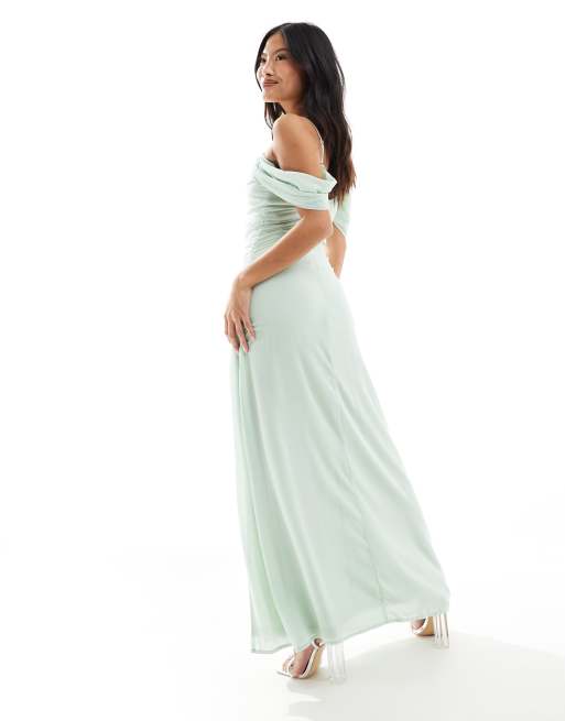 TFNC Petite Bridesmaid chiffon cold shoulder maxi dress in fresh mint ASOS