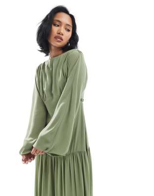 Tfnc Petite Bridesmaid Chiffon Maxi Dress With Tiered Skirt In Green