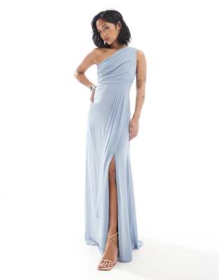 Bridesmaid chiffon maxi dress with wrap skirt in dusty blue