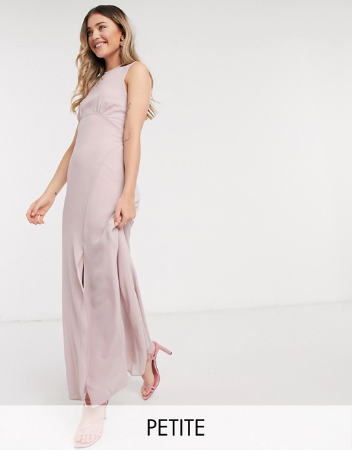 TFNC Petite bridesmaid cowl back maxi dress in pink