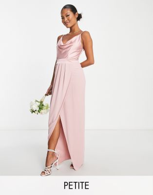 TFNC Petite Bridesmaid cowl neck button back bridesmaid dress in muted blush - ASOS Price Checker