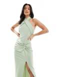 [TFNC Petite] TFNC Petite Bridesmaid cross front maxi dress with twist detail in sage green 12 Sage
