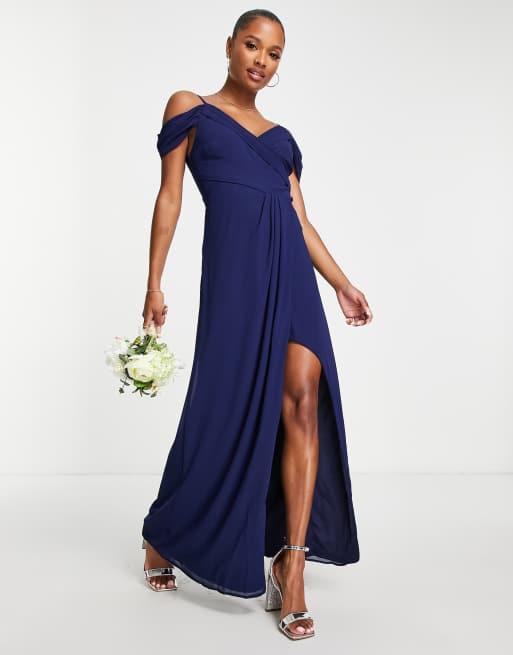 Blue wrap shop bridesmaid dress