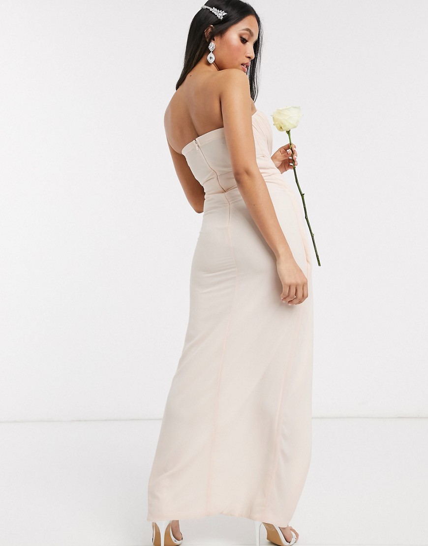 Alternative product photo of Tfnc petite bridesmaid exclusive bandeau wrap midaxi dress with pleated detail in light blush - white