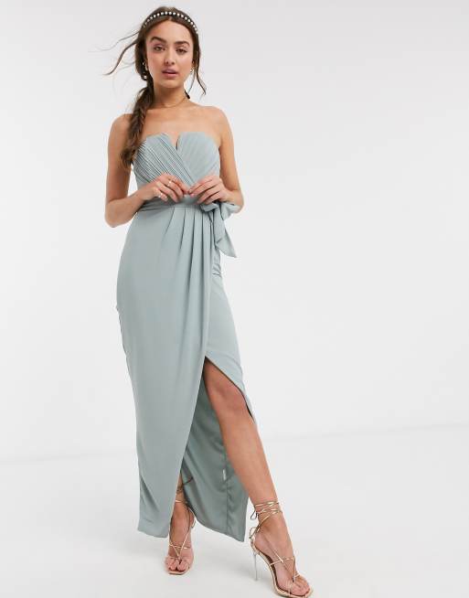 Tfnc petite bridesmaid exclusive high neck pleated maxi dress in sage sales