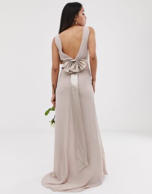 tfnc sateen bow back maxi bridesmaid dress in mink