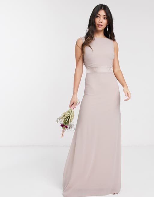 Tfnc sateen bow back maxi outlet bridesmaid dress in pink