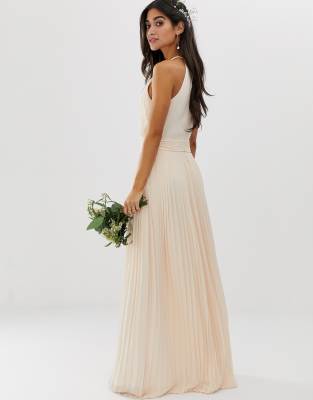 tfnc bridesmaid exclusive pleated maxi dress in pearl pink