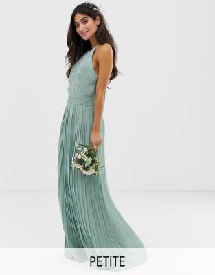 high neck pleated maxi dress in sage | ASOS