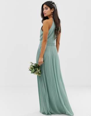 tfnc bridesmaid exclusive pleated maxi dress in sage