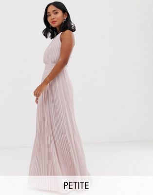 tfnc petite bridesmaid exclusive pleated maxi dress in taupe