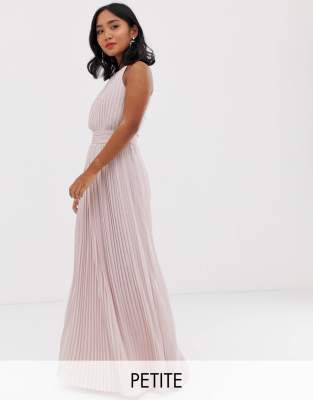 tfnc bridesmaid exclusive high neck pleated maxi dress in taupe