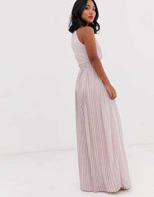 tfnc petite bridesmaid exclusive pleated maxi dress in taupe