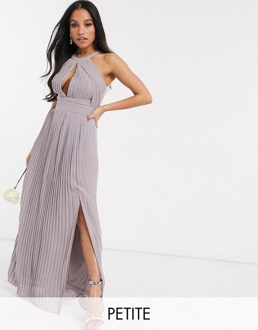 TFNC Petite bridesmaid exclusive pleated maxi dress in grey