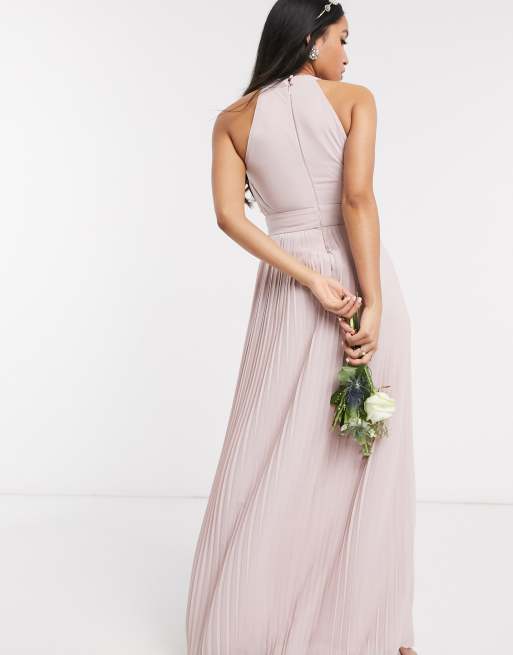 Tfnc petite bridesmaid exclusive store pleated maxi dress in taupe