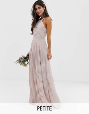 tfnc petite bridesmaid exclusive pleated maxi dress in taupe