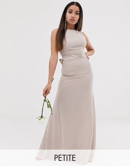 TFNC Petite Bridesmaid exclusive bow back maxi in mink