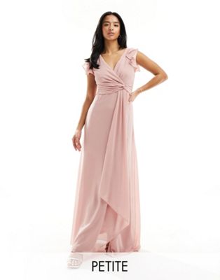 Tfnc Petite Bridesmaid Flutter Sleeve Ruffle Detail Maxi Dress In Blush-pink