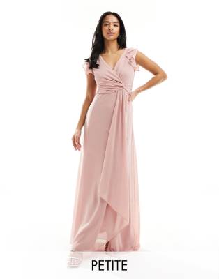 TFNC Petite Bridesmaid flutter sleeve ruffle detail maxi dress in blush - ASOS Price Checker