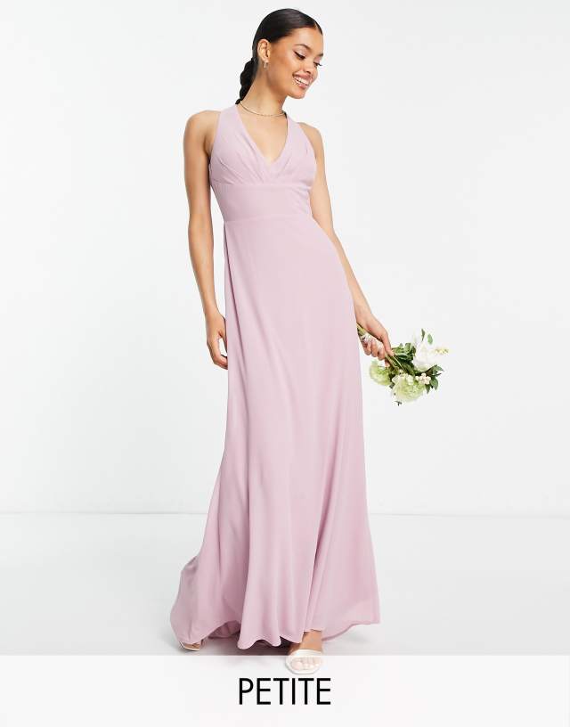 TFNC Petite Bridesmaid halter maxi dress in pink