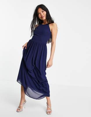 high neck pleated maxi dress