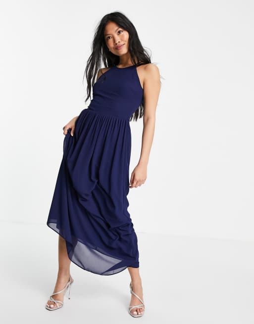 Tfnc high neck 2025 pleated maxi dress