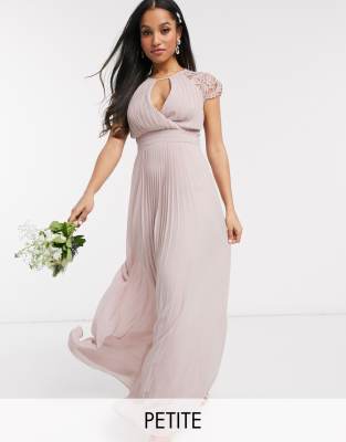 TFNC Petite bridesmaid lace sleeve maxi dress in pink