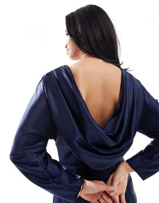 Tfnc Petite Bridesmaid Long Sleeve Satin Cowl Back Maxi Dress