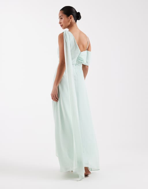 TFNC Petite – Bridesmaid – Maxikleid aus Chiffon in Aqua mit abfallender Schulterpartie, 2 von 4