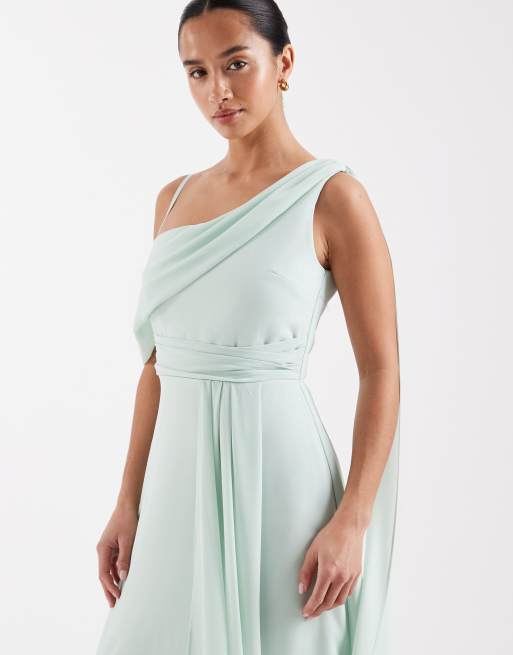 TFNC Petite – Bridesmaid – Maxikleid aus Chiffon in Aqua mit abfallender Schulterpartie, 3 von 4