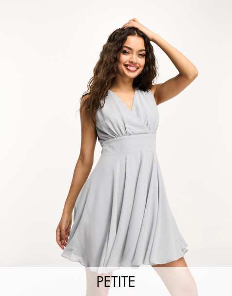 TFNC Petite Bridesmaid mini skater dress in grey - view 1