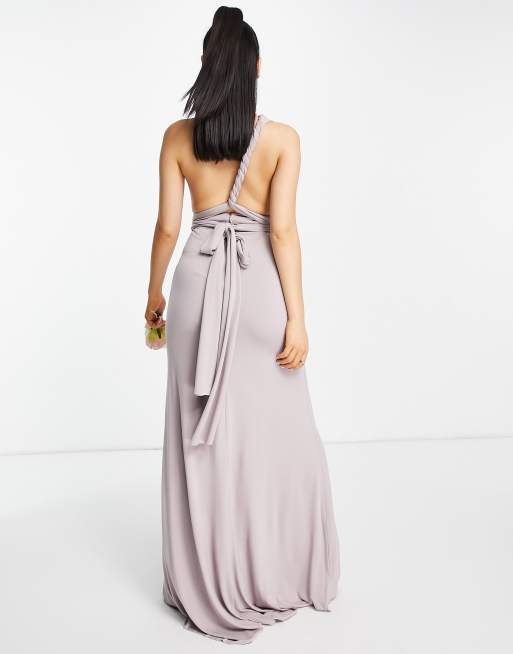 TFNC Petite Bridesmaid multiway maxi dress in light gray